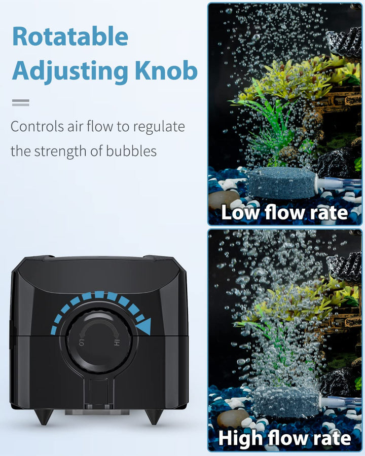 Uniclife 64 GPH Aquarium Air Pump with Dual Outlets Adjustable Quiet Fish Tank Air Pump with Air Stone Airline Tubing Check Valve and Connector Accessories for 10-100 Gallon Fish Tank