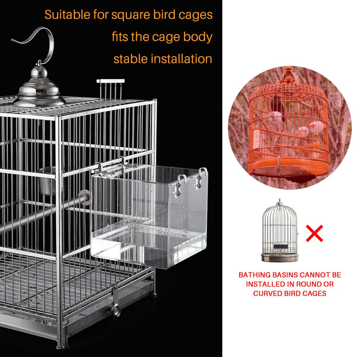 HOSUKKO Bird Bath for Cage No-Leakage Upgrated Acrylic Clear Bird Bathtub Parrot Parakeets Shower for Cage Bathtub Box for Small Bird Parrot with 4 Hooks