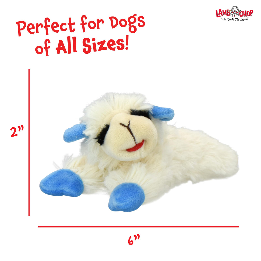 Multipet Lamb Chop Dog Plush Toy - Durable Lining - 10.5" - Blue Paws