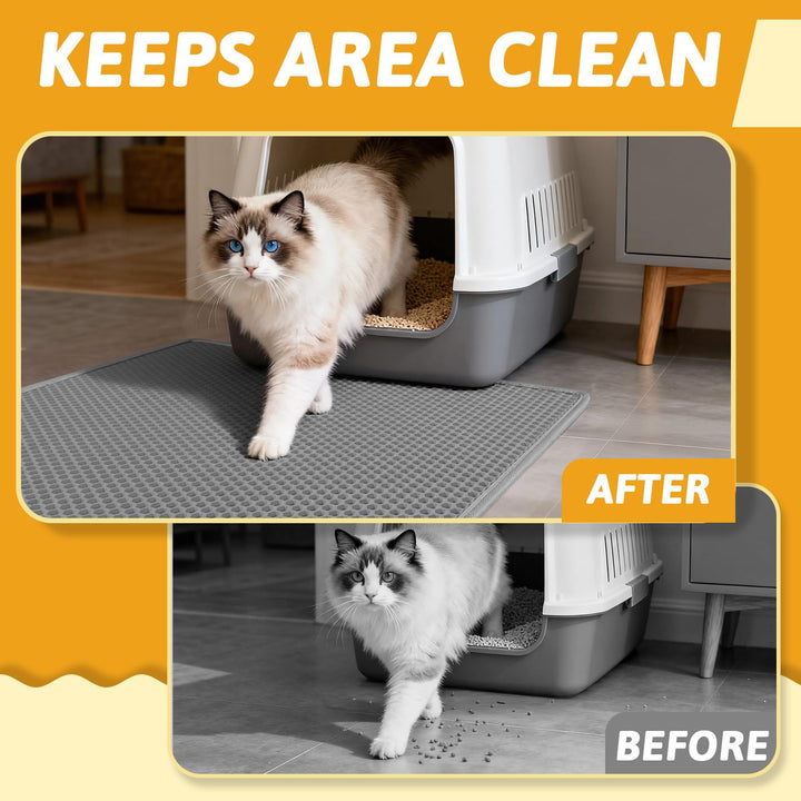 Pieviev Litter Box Mat, Double-Layer Urineproof Design, 30" x 24" Gray
