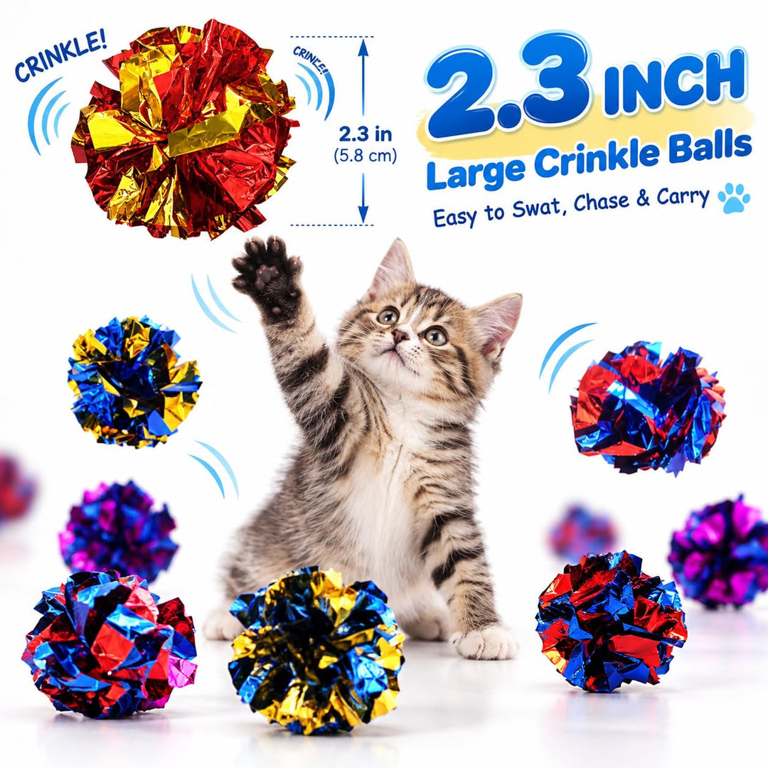 QUVOVID Cat Toys 20 Packs Interactive Crinkle Ball, 2.3 Inch Bright Colors Cat Ball Toys to Attract and Engage Cats, Promote a Healthy Lifestyle for All Breed Sizes Cats