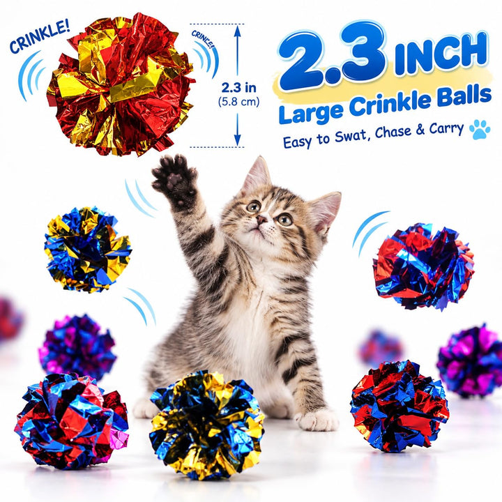 QUVOVID Cat Toys 20 Packs Interactive Crinkle Ball, 2.3 Inch Bright Colors Cat Ball Toys to Attract and Engage Cats, Promote a Healthy Lifestyle for All Breed Sizes Cats