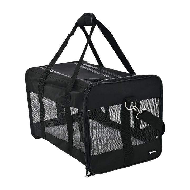 Amazon Basics Airline Approved Soft-Sided Mesh Pet Travel Carrier with Shoulder Strap, Portable, Washable Removable Fleece Pad for Dog, Cat, up to 16 pounds, 16.5" L x 10.6" W x 11" H, Black