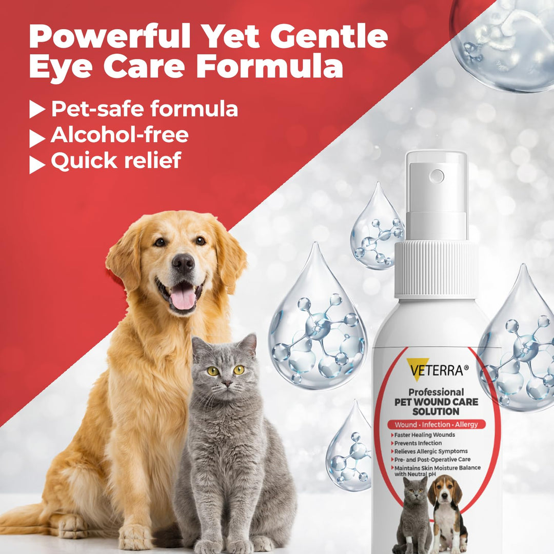 Veterra Dog and Cat Wound Care Spray for Dogs &amp; Cats – Vet Recommended Skin Cleansing Spray, Helps Clean Minor Cuts &amp; Scratches, Supports Skin Hygiene, Gentle No-Sting Formula - 3.38 Oz 100 Ml