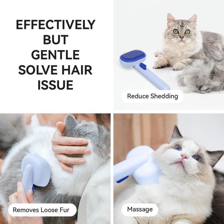 aumuca Skin Friendly Self-Cleaning Slicker Brush for Dogs &amp; Cats, Gentle Pet Grooming Tool for Shedding &amp; Deshedding, Efficient Hair Remover for Long &amp; Short Haired Pets