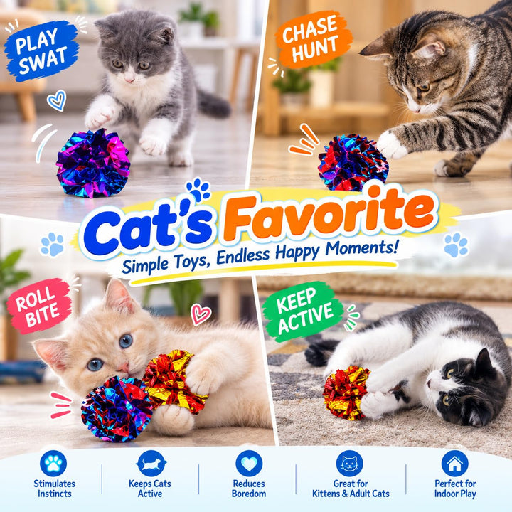QUVOVID Cat Toys 20 Packs Interactive Crinkle Ball, 2.3 Inch Bright Colors Cat Ball Toys to Attract and Engage Cats, Promote a Healthy Lifestyle for All Breed Sizes Cats