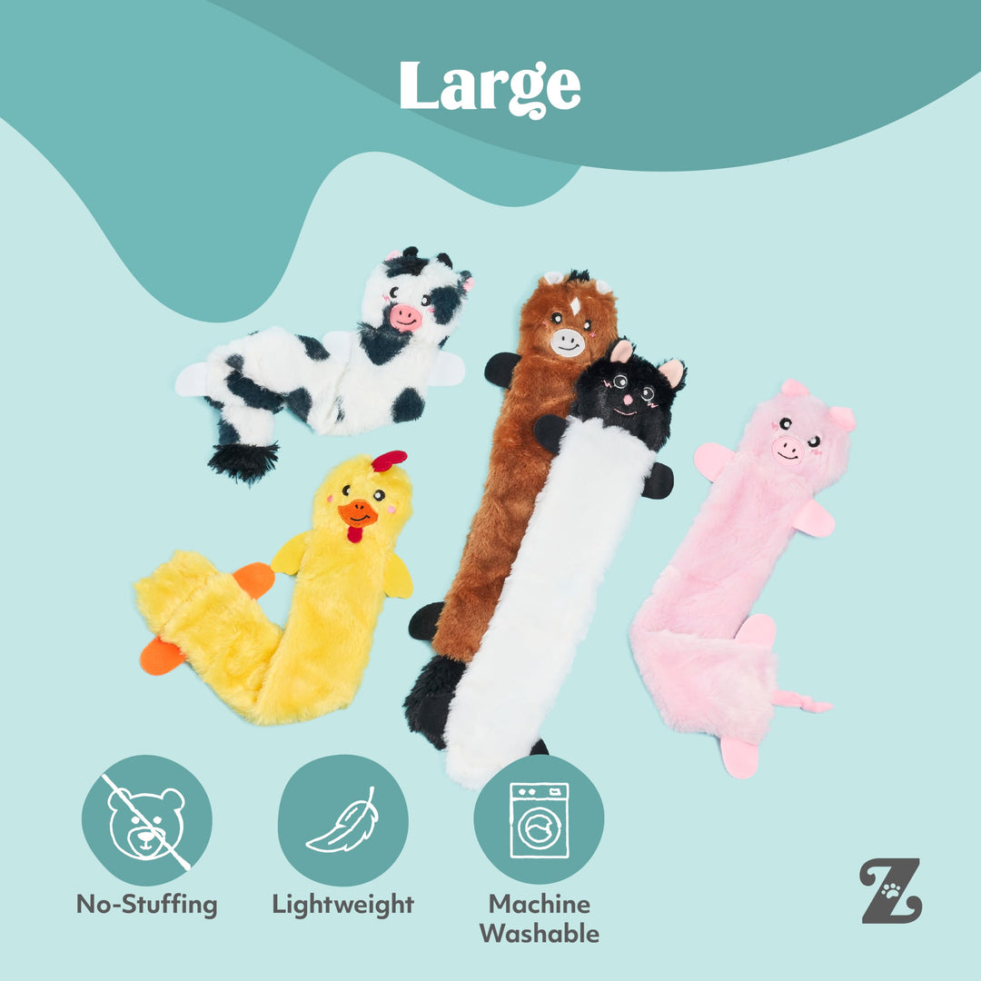 ZippyPaws Skinny Peltz - No Stuffing Dog Toys, 5-Pack, Farm Animal Variety