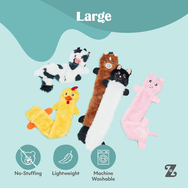 ZippyPaws Skinny Peltz - No Stuffing Dog Toys, 5-Pack, Farm Animal Variety