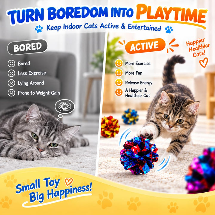 QUVOVID Cat Toys 20 Packs Interactive Crinkle Ball, 2.3 Inch Bright Colors Cat Ball Toys to Attract and Engage Cats, Promote a Healthy Lifestyle for All Breed Sizes Cats