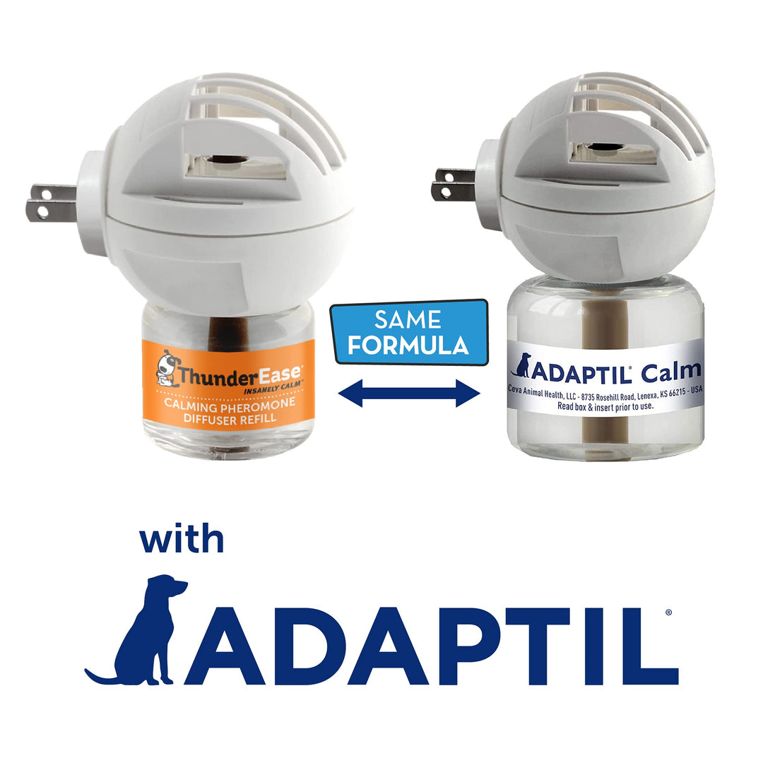 ThunderEase Dog Calming Pheromone Diffuser Kit | Powered by ADAPTIL | Vet Recommended to Relieve Separation Anxiety, Stress Barking &amp; Chewing, and Fear of Fireworks &amp; Thunderstorms (30 Day Supply)