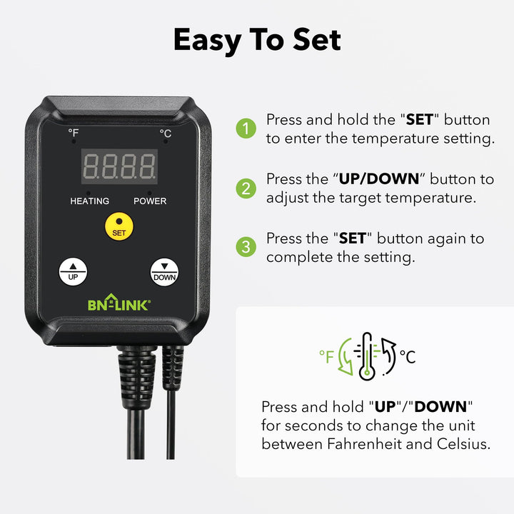 BN-LINK Digital Heating and Cooling Thermostat Controller for Reptiles, Attic Fan