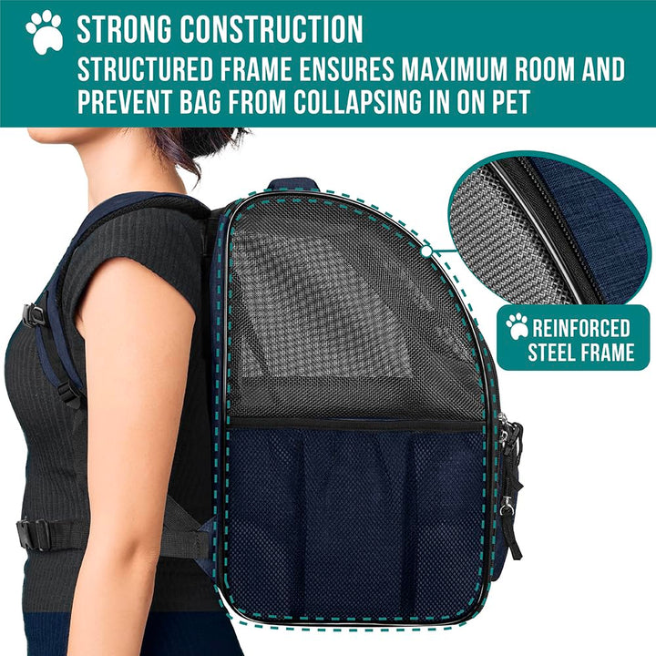 PetAmi Dog Backpack Carrier Airline Approved Cat Pet Puppy Bag, Navy