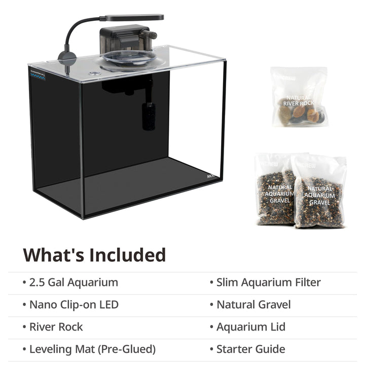 NICREW 2.5 Gallon Nano Nature Aquarium Kit Betta Fish Tank, Complete, Black