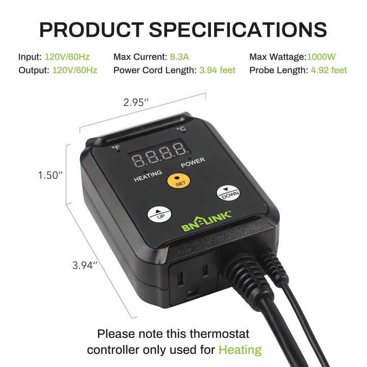 BN-LINK Digital Heating and Cooling Thermostat Controller for Reptiles, Attic Fan