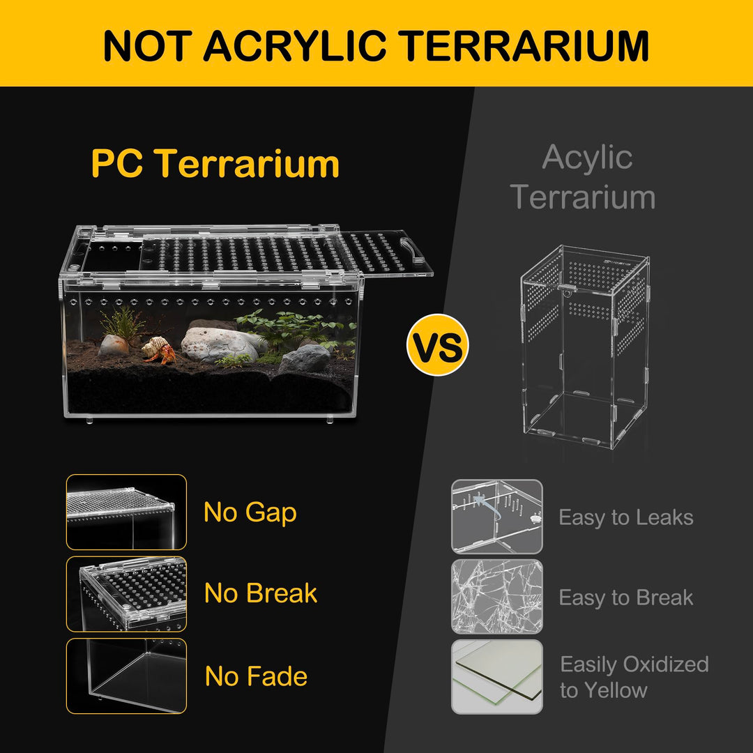 Clioran Reptile PC Tank,Escape Proof Magnetic Lid Tarantula Enclosure Large
