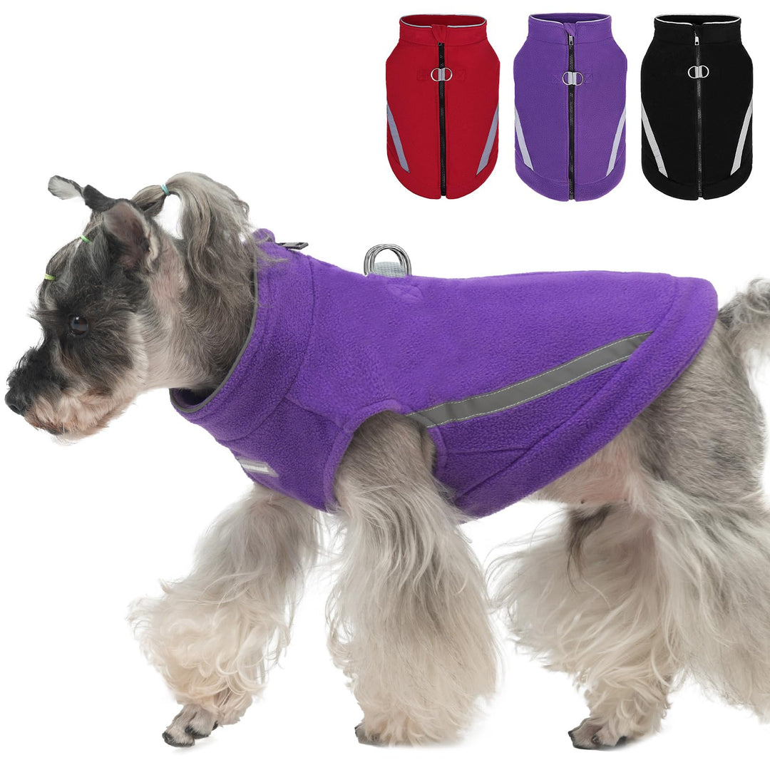 EXPAWLORER Dog Fleece Vest Jacket Sweater for Small Medium Large Dogs, Cold Weather Winter Coat Hoodie with Leash D-Ring and Zipper, Reflective Warm Sleeveless Puppy Clothes for S M L Boys Girls Cats