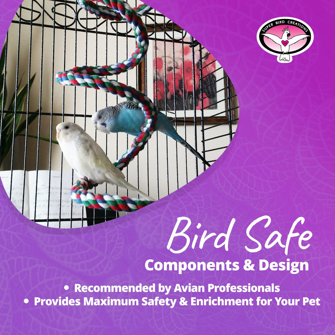 Super Bird Creations SB323 Small Bungee Bird Toy - Rope Perch for Canary, Parakeets, Cockatiels, Finch, Lovebirds - Colorful Hanging Perch - Enriching Bungee Toy for Small Birds &amp; in Bird Cages