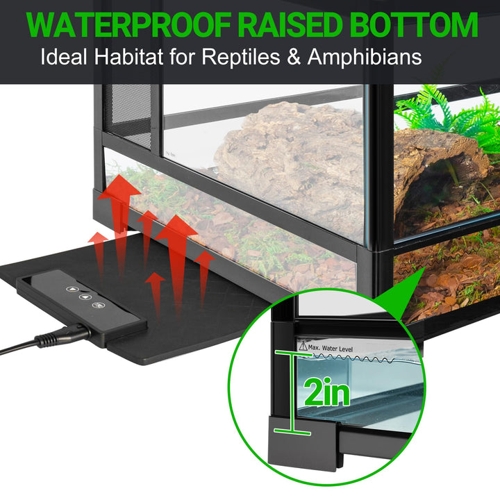 REPTI ZOO Full Glass 20 Gallon Reptile Tank, Front Opening Reptile Terrarium 24" x 18"x 12", Double Hinged Opening Doors &amp; Top Screen Ventilation Escape Proof Lid