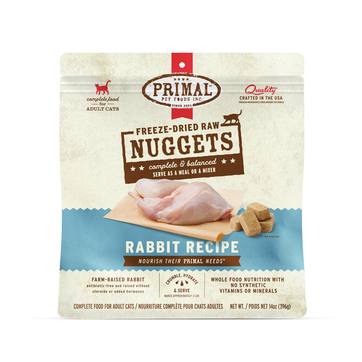 Primal Freeze Dried Raw Cat Food Nuggets, Rabbit, 14 oz