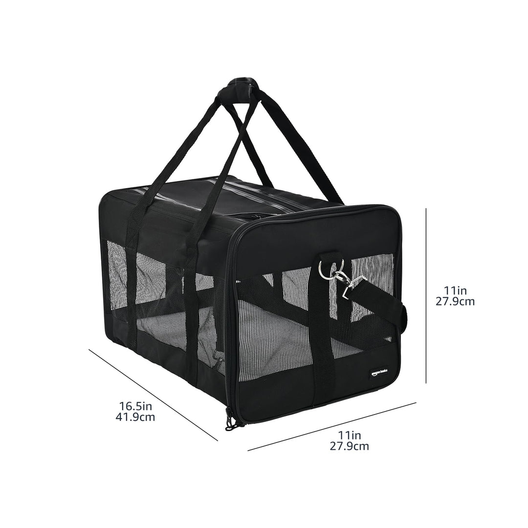 Amazon Basics Airline Approved Soft-Sided Mesh Pet Travel Carrier with Shoulder Strap, Portable, Washable Removable Fleece Pad for Dog, Cat, up to 16 pounds, 16.5" L x 10.6" W x 11" H, Black