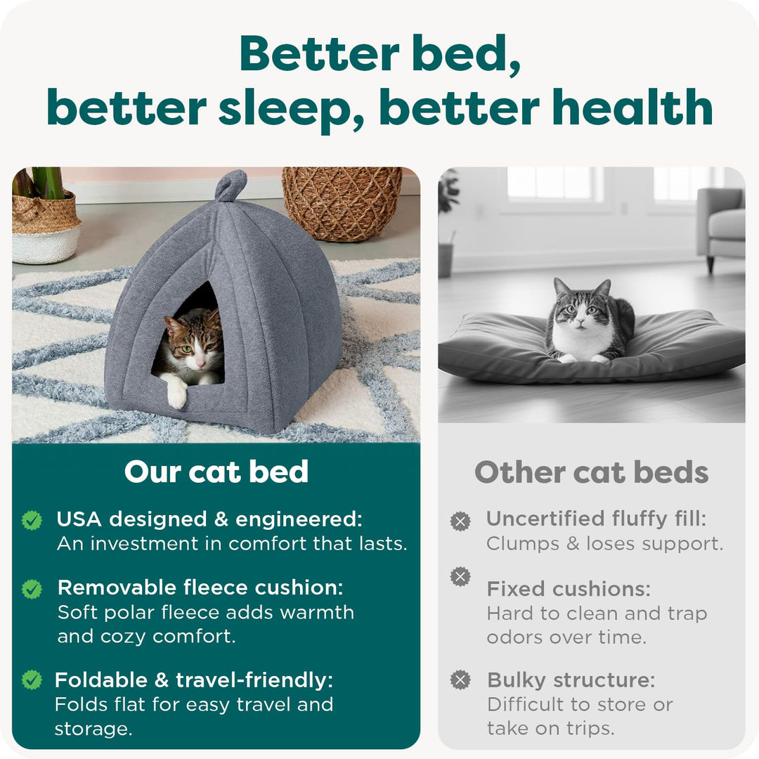 FurHaven Cat Bed Cave for Indoor Cats &amp; Small Dogs, Washable &amp; Foldable Pet Tent with Removable Cushion, Small, Polar Fleece, Heather Gray