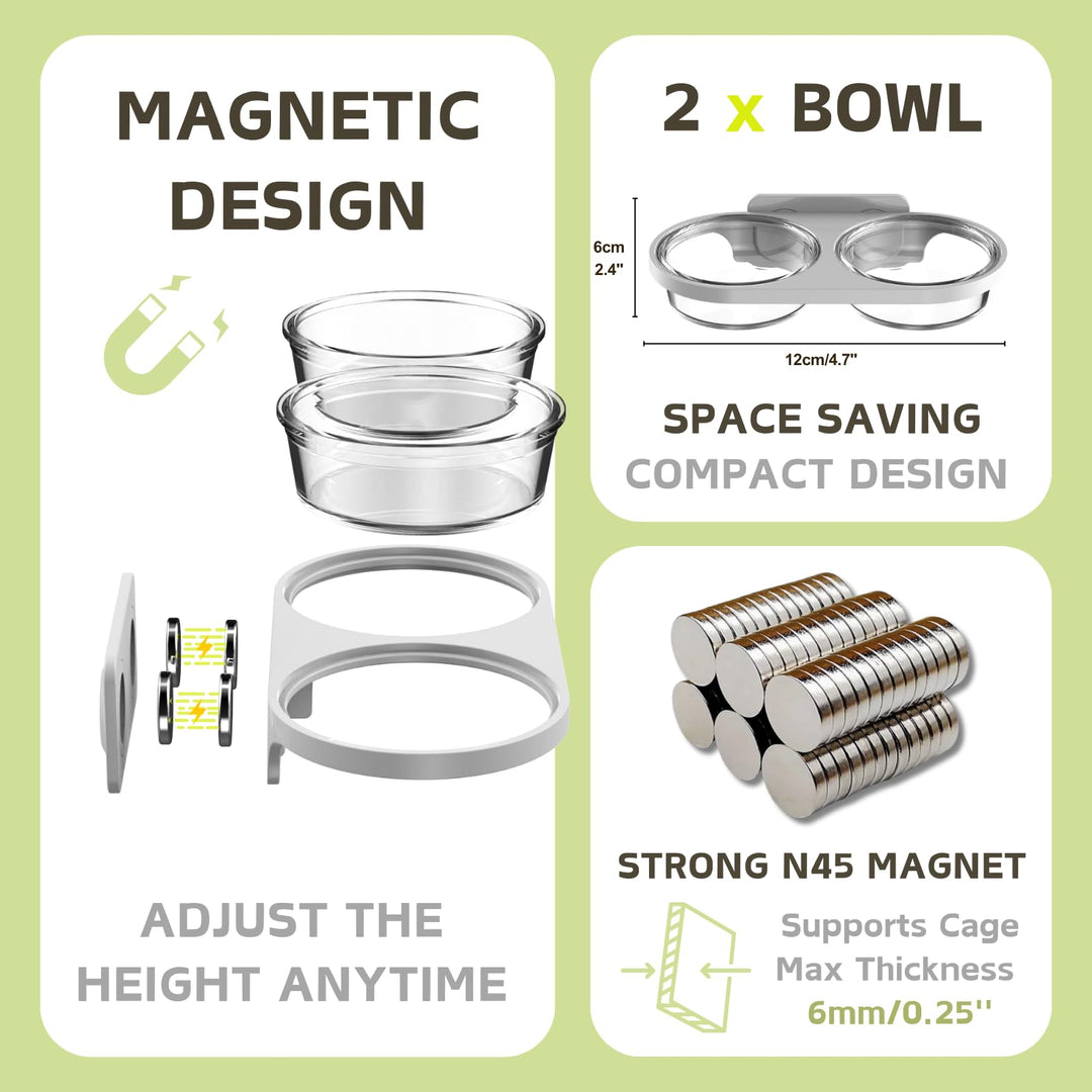 Magnetic Reptile Feeding Ledge with 2 Pack Plastic Bowls Food Feeder Water Dish for Crested Gecko Dwarf Hamster(Gray, Magnetic-Mounted)