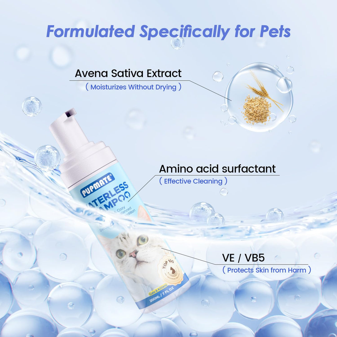 Cat Waterless Shampoo with Brush - No Rinse Formula for Quick Clean Between Baths, Hypoallergenic &amp; Detangling, Reduce Itchy Skin Shedding &amp; Odor Control,Vet-Recommended for Kittens/Senior Cats