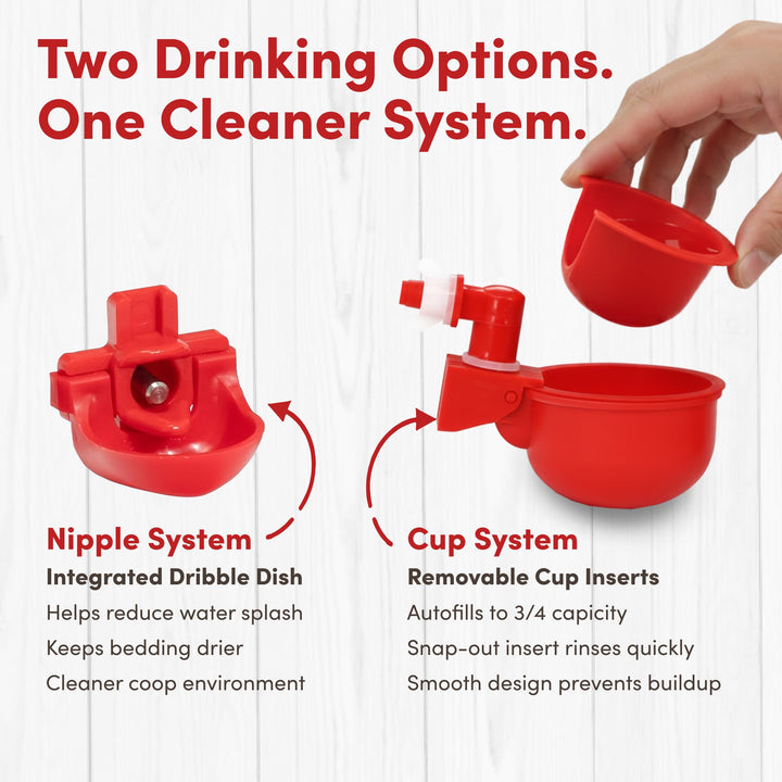 RentACoop 2 Gallon Chicken Waterer with Cups &amp; Nipples, Center Placement