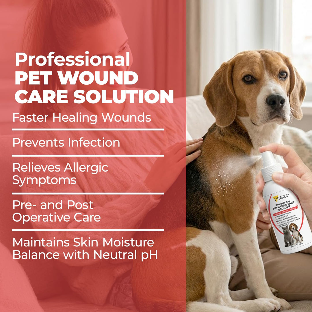 Veterra Dog and Cat Wound Care Spray for Dogs &amp; Cats – Vet Recommended Skin Cleansing Spray, Helps Clean Minor Cuts &amp; Scratches, Supports Skin Hygiene, Gentle No-Sting Formula - 3.38 Oz 100 Ml