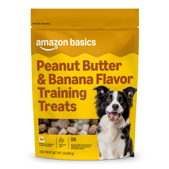 Amazon Basics Peanut Butter &amp; Banana Flavor Training Treats for Dogs, 1 lb. Bag (16 oz) (Previously Wag)
