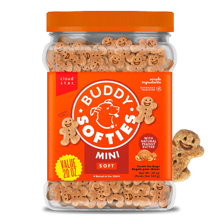 Buddy Biscuits Mini Soft &amp; Chewy Dog Treats, Peanut Butter, 20 oz Jar