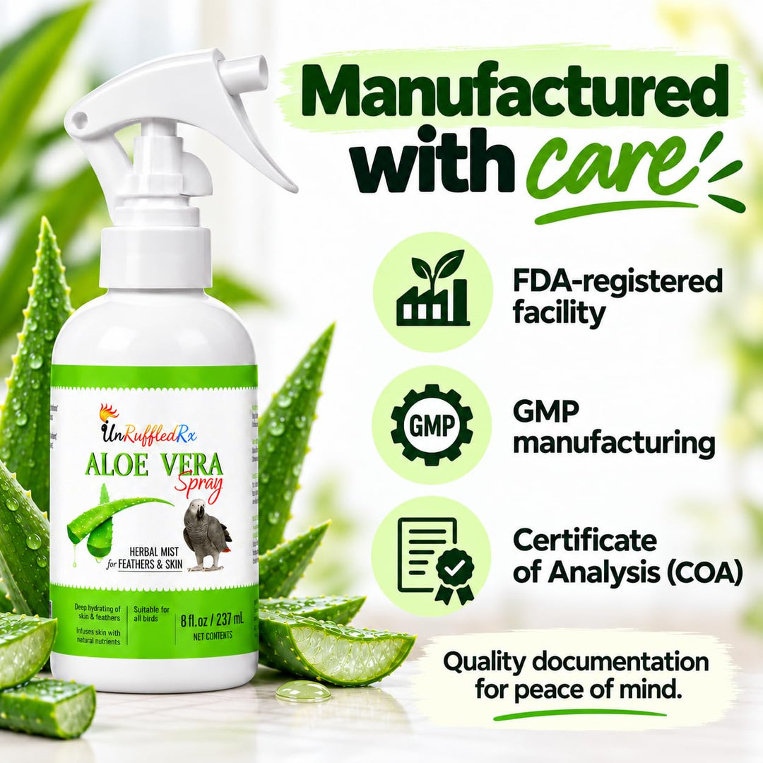 UnRuffledRx Aloe Vera Bird Spray, 8 oz | Bird Bath + Feather Care Mist