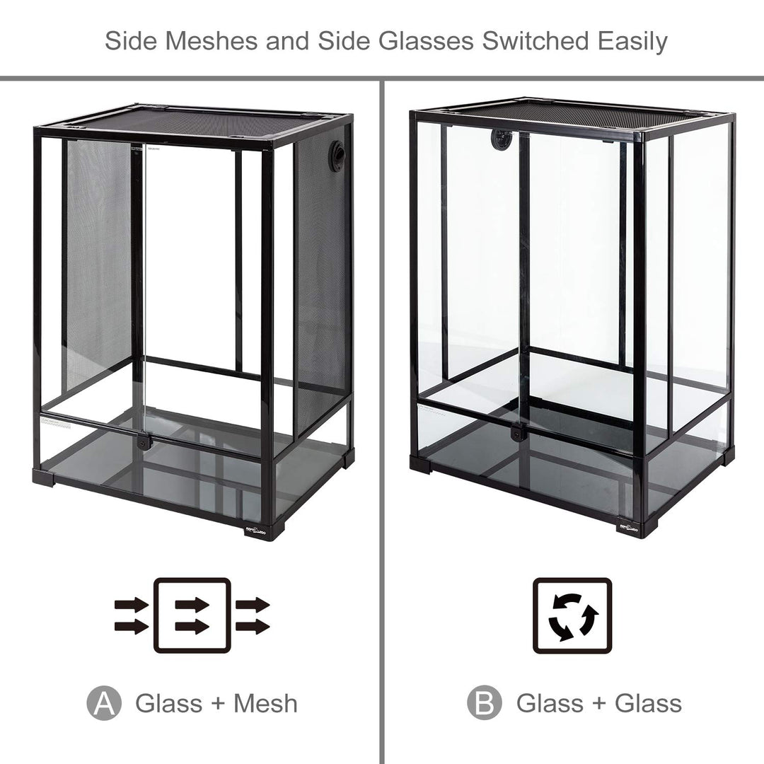 REPTI ZOO 24" x 18" x 36" Reptile Tall Glass Terrarium Rainforest Habitat Double Hinge Door with Screen Ventilation 67 Gallon Reptile Terrarium Easy Assembly