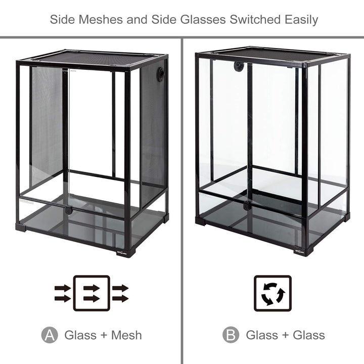 REPTI ZOO 24" x 18" x 36" Reptile Tall Glass Terrarium Rainforest Habitat Double Hinge Door with Screen Ventilation 67 Gallon Reptile Terrarium Easy Assembly