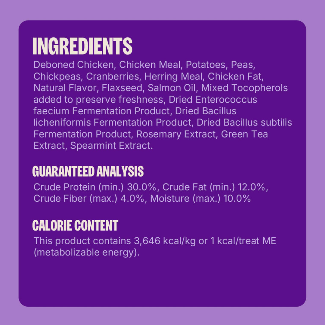 Wellness Kittles Crunchy Cat Treats, All Lifestages, Kitten to Senior, Natural, Grain Free, Chicken and Cranberry Flavor, 2 oz Bag