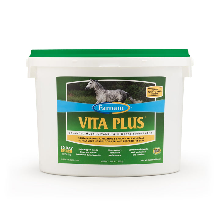 Farnam Vita Plus Balanced Multi-Vitamin &amp; Mineral Horse Supplement, Vitamin Supplements, Provides Balanced Nutrition to Support Overall Health and Performance, 3.75 Pounds, 30 Day Supply