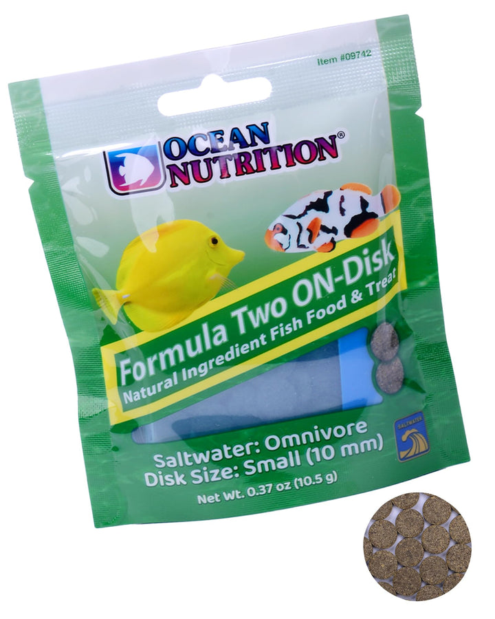 Ocean Nutrition Formula Two Pellets + Fish Food Formula Two On-Disk Fish Food for Herbivorous &amp; Omnivorous Marine Tropical Fish, High Protein - (200 g Small Pellets+10.5g Small Size)