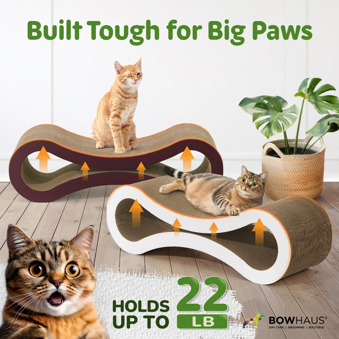 BOWHAUS Infinity Cat Scratcher Lounger, Reversible Scratcher, Durable &amp; Long-Lasting, Cat Cardboard Scratcher, Large Cat Scratching Pad, Scratching Board, Infinity Scratch Pad for Indoor Cats, White