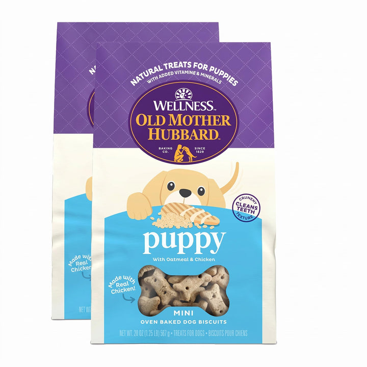 Old Mother Hubbard by Wellness Classic Natural Puppy Treats, Crunchy Oven-Baked Biscuits, Ideal for Training, Mini Size Dog Treats, 20 Ounce Bag (Pack of 2)