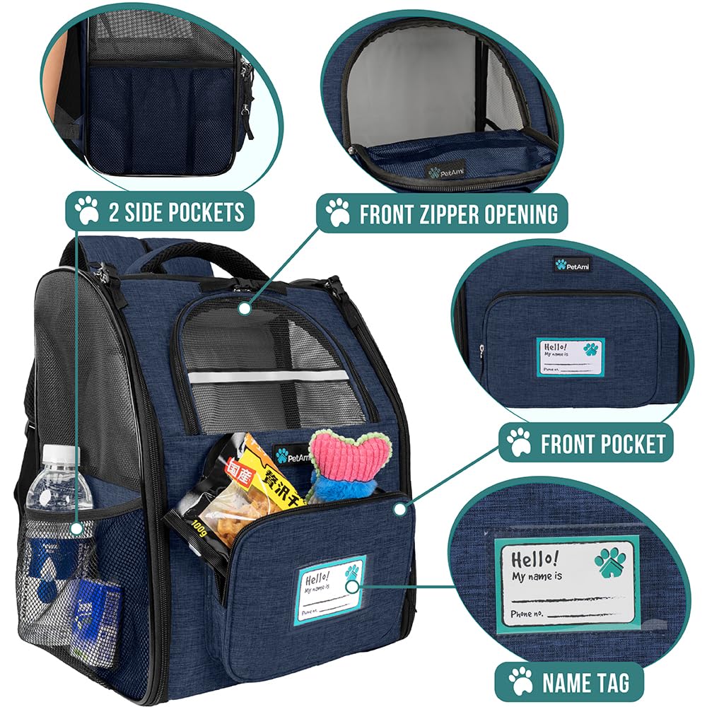 PetAmi Dog Backpack Carrier Airline Approved Cat Pet Puppy Bag, Navy
