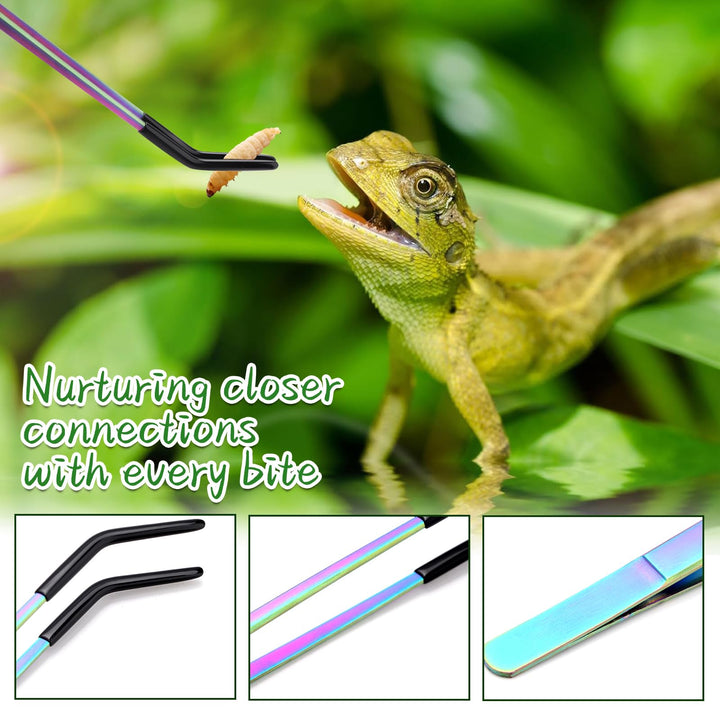2PCS Stainless Steel Reptile Feeding Tongs with Rubber Tip, 10.6" Straight &amp; Curved Long Tweezers, Perfect for Aquariums &amp; Crafts - Ideal Bearded Dragon &amp; Snake Tank Accessories, Terrarium Supplies