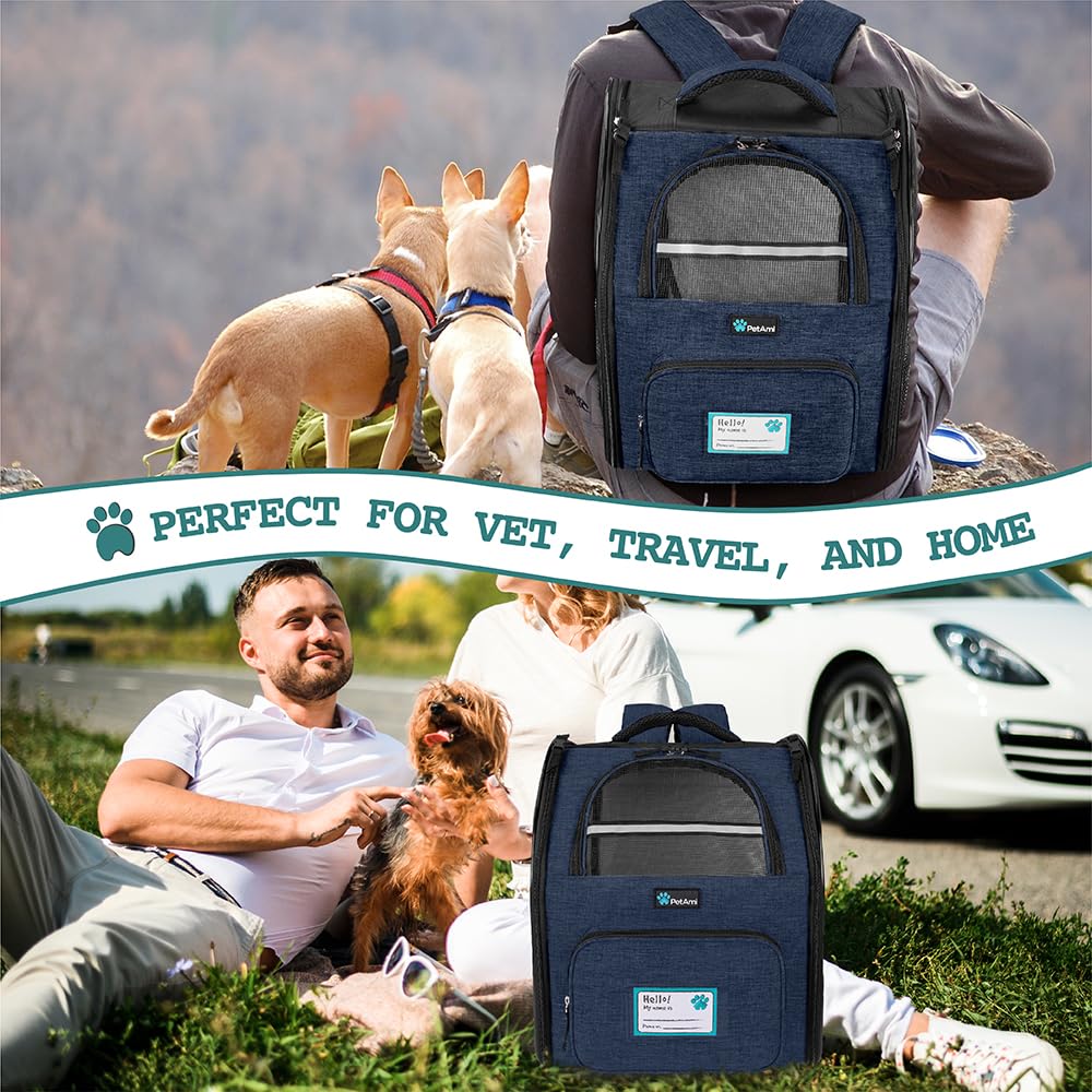 PetAmi Dog Backpack Carrier Airline Approved Cat Pet Puppy Bag, Navy
