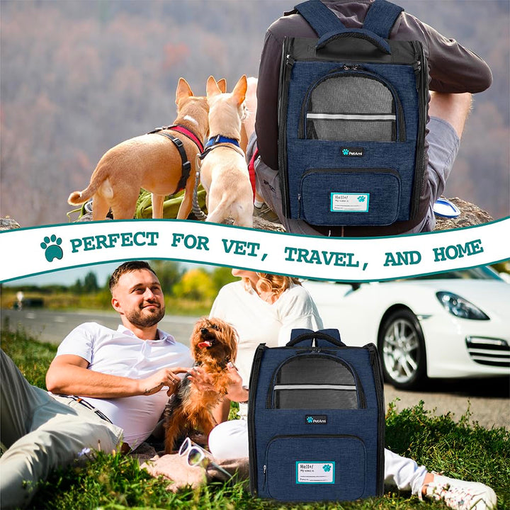 PetAmi Dog Backpack Carrier Airline Approved Cat Pet Puppy Bag, Navy