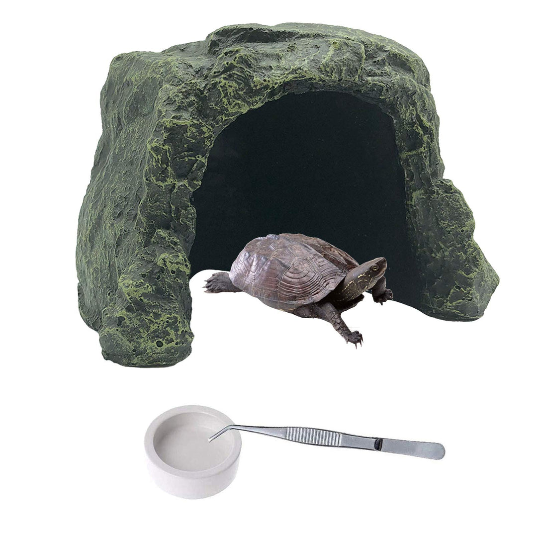 PINVNBY Large Reptile Hideout Cave,Resin Tortoise Hide Rock Turtle Hideaway House Lizard Box Shelter Habitat Decoration for Gecko Spiders Frogs Fish Turtles Hermit Crabs(3 Pcs)