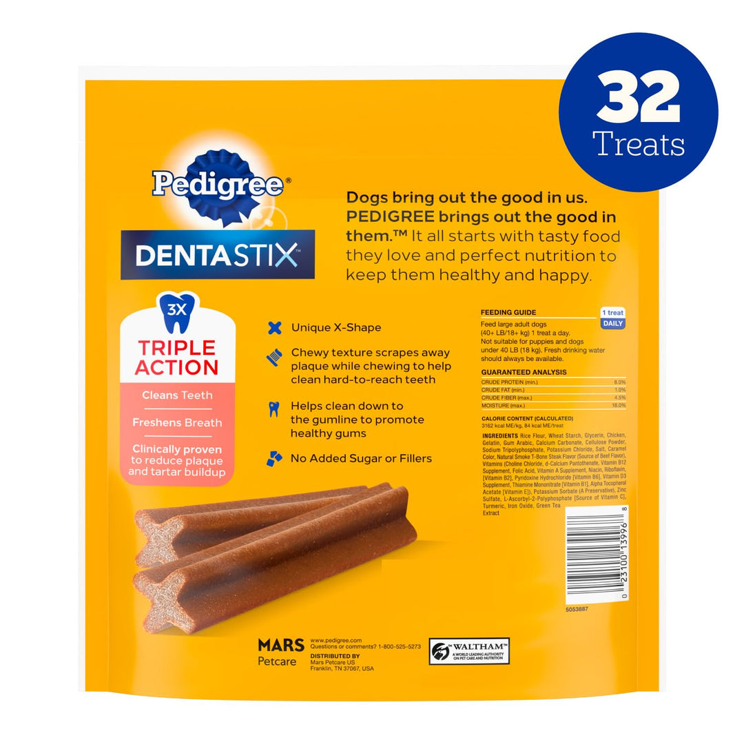 Pedigree Dentastix Large Breed Dental Dog Treats, Beef Flavor, 32 Count
