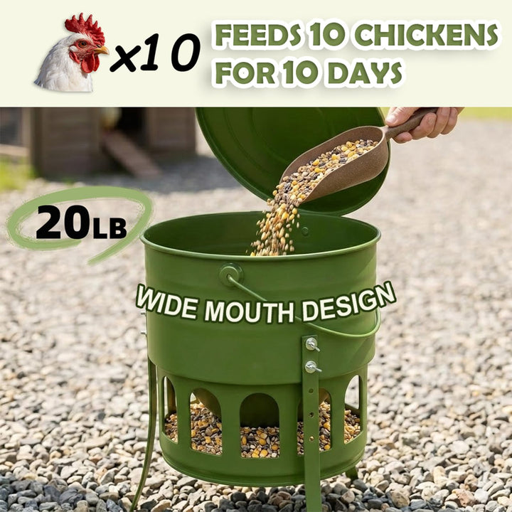 Metal Chicken Feeder No Waste - 20LB Large Chicken Feeder with 12 Ports &amp; 4 Adjustable Heights Tripod Stand, Automatic Hanging Poultry Feeder, Rainproof for Backyard Chickens &amp; Small Flocks