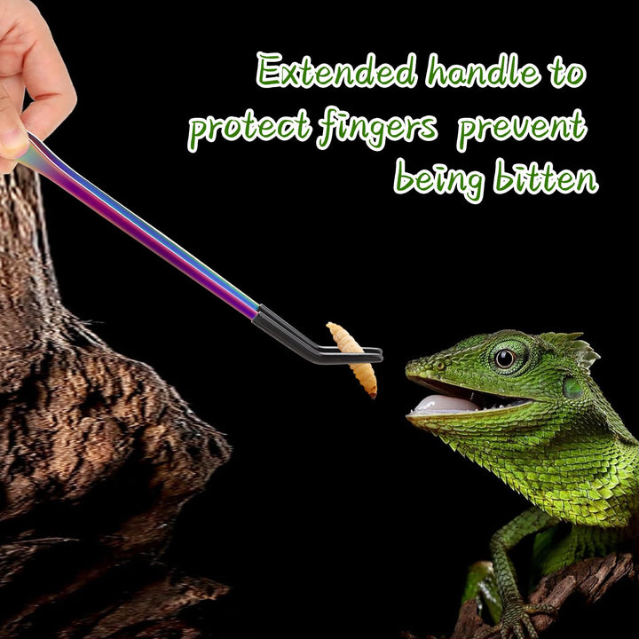 OLIISS Iridescent Reptile Feeding Tongs with Rubber Tips, 10.6", 2 Pack