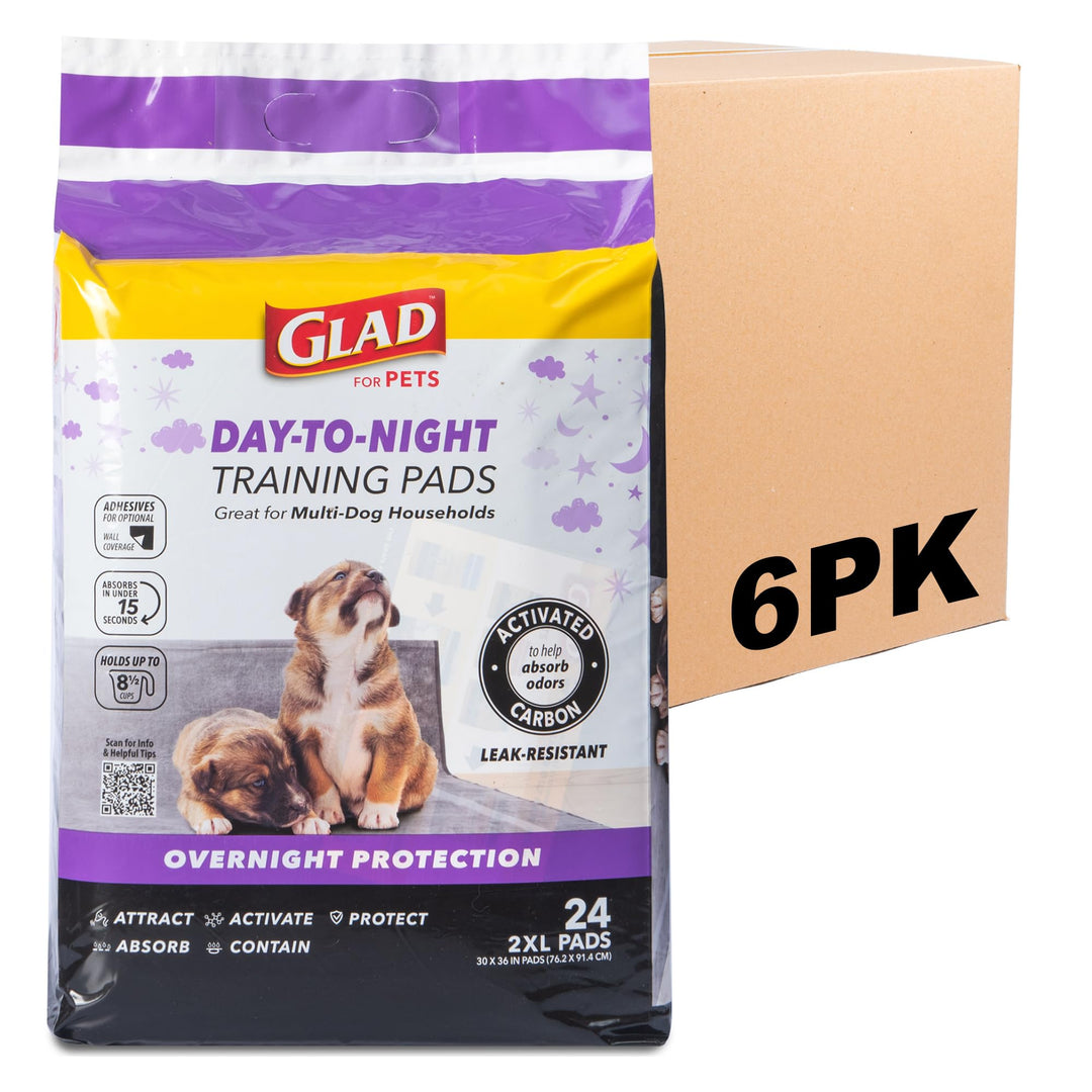 Glad for Pets Giant Activated Carbon Training Pads, 30 x 36 In, 24 Ct, 6-Pk