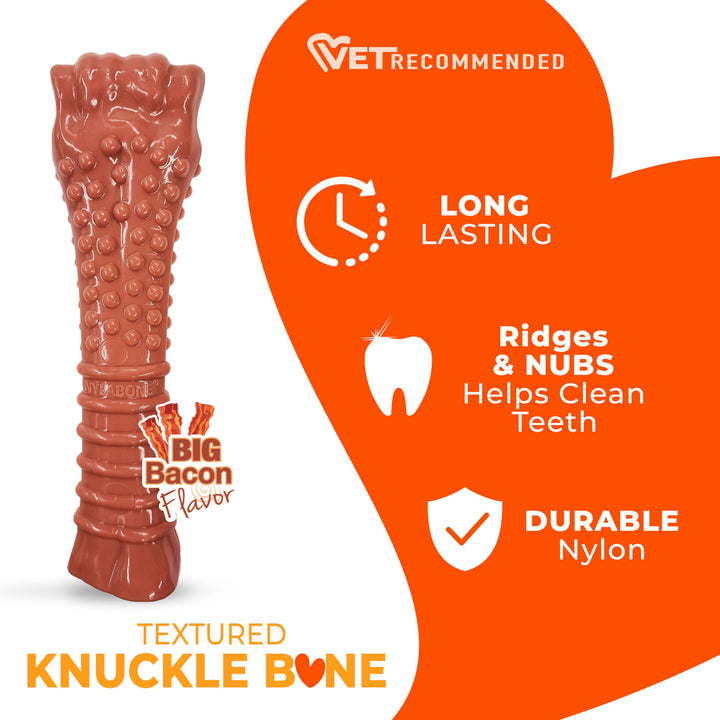Nylabone Textured Knuckle Bone Power Chew Toys for Dogs, Durable &amp; Tough Dog Toys for Aggressive Chewers, Bacon Flavor, X-Large/Giant - 50+ lbs, 1 Count