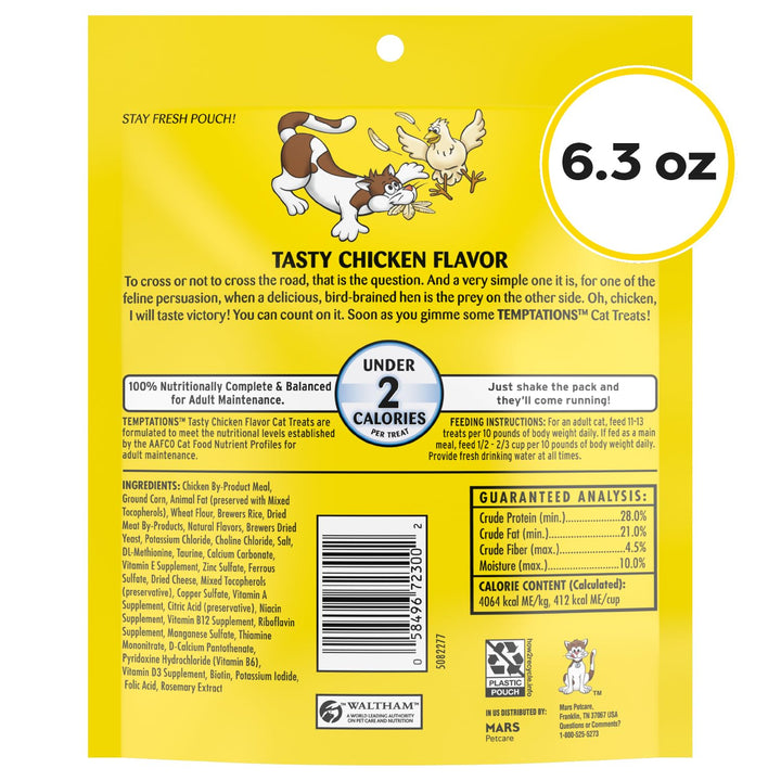Temptations Classic Crunchy and Soft Cat Treats, Tasty Chicken, 6.3oz, 10pk